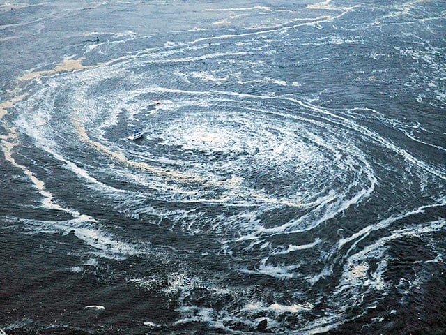 A whirlpool is seen near Oarai City, Ibaraki Prefecture, northeastern Japan