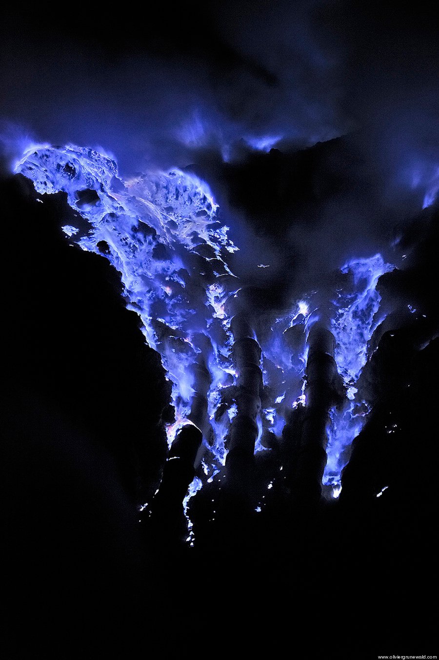 Typical blue flames of sulfuric gaz Kawah Ijen