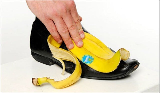 Picture by STEWART WILLIAMS 07956 568150 Sun Features Banan Shoe Shine Credit Crunch 18/6/08 How to shine your shoes with the inside of a banana skin