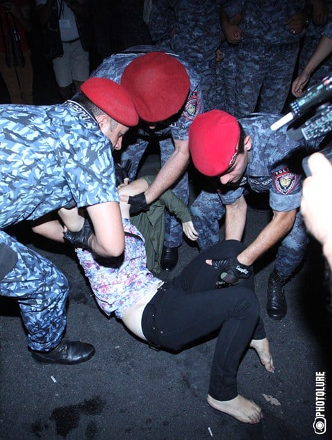 Clashes between protesters and policemen took place during the protest action against electricity price increase on Baghramyan Avenue