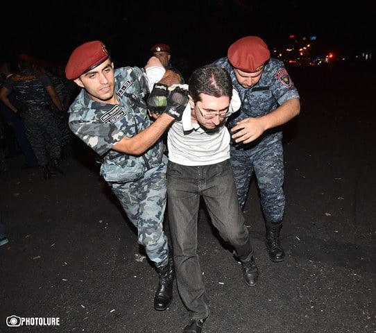 Clashes between protesters and policemen took place during the protest action against electricity price increase on Baghramyan Avenue