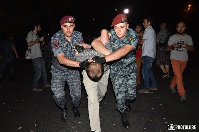 Clashes between protesters and policemen took place during the protest action against electricity price increase on Baghramyan Avenue