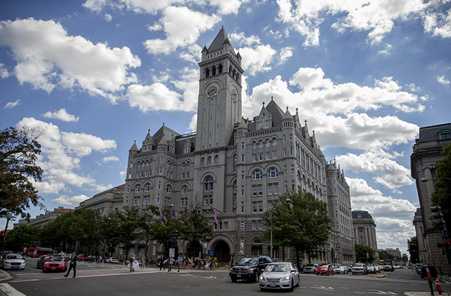 epa05537136 The Trump International Hotel on Pennsylvania Avenue in Washington, DC, USA, 12 September 2016. The Trump International Hotel opens today, with its grand opening ceremonies scheduled for 24 October 2016. EPA/SHAWN THEW